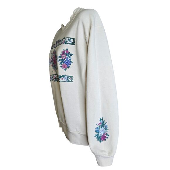 Jerzees Womens Floral Sweatshirt Size Small Retro Sleeve Accent Grandmacore - Picture 3 of 6